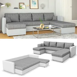 Vicco XXL Ecksofa mit Schlaffunktion Hellgrau - Couch Ecksofa Schlafsofa Taschenfederkern Polstereck