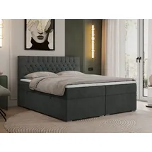 MKS Meble Boxspringbett 140x200 mit Matratze und Topper, Boxspringbett 140x200 mit Bettkasten und Kopfteil - PERA - 140x200 - Dunkelgrau - Struktur - H3 - Dunkelgrau