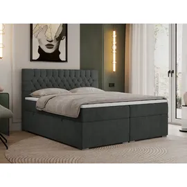 MKS Meble Boxspringbett 140x200 mit Matratze und Topper, Boxspringbett 140x200 mit Bettkasten und Kopfteil - PERA - 140x200 - Dunkelgrau - Struktur - H3 - Dunkelgrau