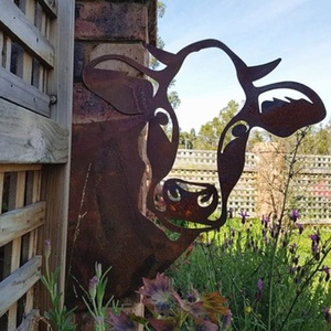 Metall Gartenfigur Rostoptik Cow Baumstecker, Cow Figur Gartendeko Rost Figur Statue für Outdoor, Garten, Hof, Metall Rost Gartenstecker, Höhe 28cm x Länge 29cm (Cow)
