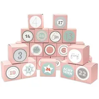 DIY Adventskalender Vorfreude zum Befüllen, 24 Faltschachteln rosa 7(L)x7(B)x7(H)cm (gefaltet), XL Ziffern pastell/Weihnachten, Aufkleber, Würfel... - Rosa