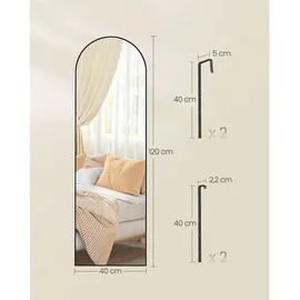 Songmics Wandspiegel, Schwarz, Metall, Glas, 40x120x1.3 cm, senkrecht montierbar, Ganzkörperspiegel, Spiegel, Wandspiegel