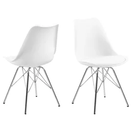 AC Design Furniture Emanuel Esszimmerstühle 4er Set, B: 48,5 x H: 85,5 x T: 54 cm, Weiß/Chrom, PU/Metall, 4 Stk
