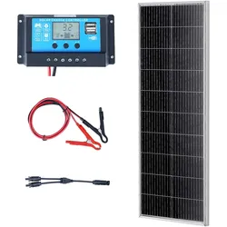 VEVOR 100W Solarpanel Kit 12V monokristallinen Solarmodul plus Laderegler 8,33A Solaranlage Umwandlungsrate von 23 % Kompatibel mit AGM-, GEL-, FLD-, LI-Batterien Ideal für Wohnmobile Yachten Zuhause