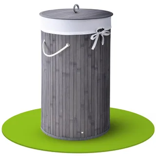 Juskys Bambus Wäschekorb Curly-Round – Grau