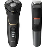 Philips SHAVER Series 3000 S3333/58 Elektr. Nass- und Trockenrasierer Series 3000, Rotationstrasierer, Schwarz, Gold, PowerCut blade system, SH30, ... - Schwarz/Gold