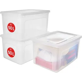 Iris Ohyama Vielseitige Aufbewahrungsboxen, 50l, 3er-set, Transparent, Deckel Leicht Schließbar, Stapelbar, Plastik, Für Schrank, Regale, Klassenzimmer, Organisation, Kunstbedarf, Schuhe, Mcb-50 - Iris Ohyama