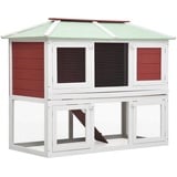 HOMIUSE Kleintier/Kaninchenstall 2 Etagen Rot Holz Hasenstall Meerschweinchen Haus Hasen ZubehöR Meerschweinchen KäFig Hasenstall DraußEn Winterfest HamsterkäFig Holz Rot und Weiß130x68x105 cm