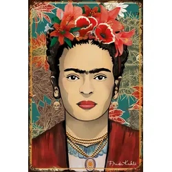 LuckyLinde Wanddekoobjekt »Frida Kahlo - Blumenkranz«, (1 St.), Exklusive JANOSCH Kindermotive, Stahlschild LuckyLinde bunt