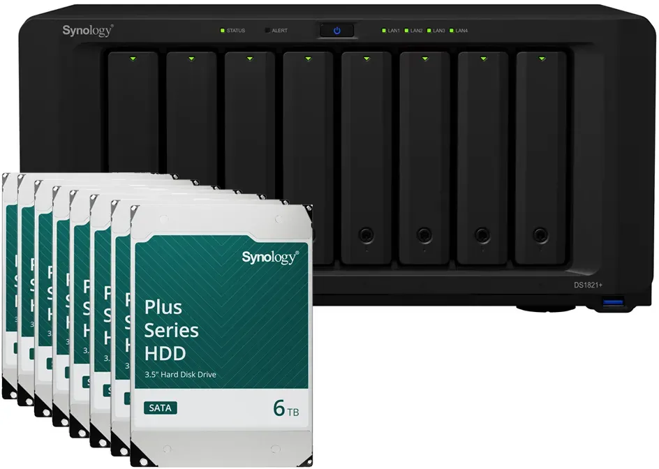 Synology DiskStation DS1821+ 48TB Plus HDD NAS-Bundle NAS inkl. 8x 6TB Synology Plus HDD 3.5 Zoll SATA Festplatte