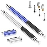 MEKO Eingabestift f?r Touchscreens, 2-in-1 Universal-Disc-Eingabestift f?r iPhone, iPad und alle kapazitiven Handys, Tablets, Laptops, Bundle mit 6 Ersatzspitzen - (2 St?ck, Blau/Silber)