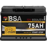 BSA AGM Batterie 12V 75Ah 800A Autobatterie Start Stop Starterbatterie VRLA 70Ah