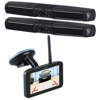 Lescars Auto Kamera: Solar-Funk-Front- und Rückfahrkamera mit Full HD und 5" Monitor (Funk Rückfahrkameras mit Monitoren, Pkw Kamera, Wohnmobil)