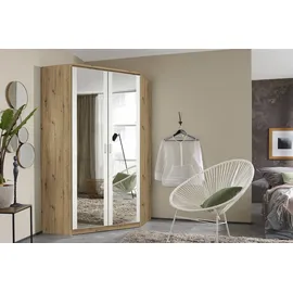 Rauch Eckkleiderschrank "Bremen", weiß (weiß, eiche artisan), H:199cm T:118cm, Holzwerkstoff, Schränke, Eckkleiderschrank, mit 8 Einlegeböden