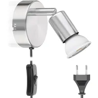ledscom.de Leselampe LUNARA mit Schalter und Stecker chrom matt GU10 Wand-Leuchte 5,473W 468lm 30° warm-weiß