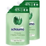 Schauma Shampoo 7 Kräuter Nachfüllpack (800 ml), Haarshampoo verleiht der Haarstruktur eine leichte Frische, Frische-Shampoo für normales bis schnell fettendes Haar, 2x 800 ml