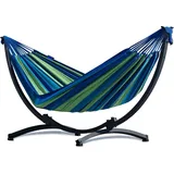 Potenza Hängematte mit Gestell I Stabiler Rahmen 200kg - 250cm Balkon I Hängematte 200x120cm I Indoor Outdoor Garten Pool Terrasse Stahl - Blau/Grün/Grau