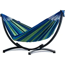 Potenza Hängematte mit Gestell I Stabiler Rahmen 200kg - 250cm Balkon I Hängematte 200x120cm I Indoor Outdoor Garten Pool Terrasse Stahl - Blau/Grün/Grau