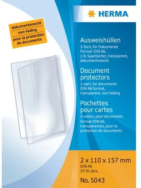HERMA Ausweishülle 2 x 110 x 157 mm transparent für Dokumente im Format A6, Packung à 25 Stück