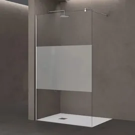 doporro Duschwand für Dusche Duschabtrennung 110x200cm Walk-In Dusche 10mm ESG-Sicherheitsglas Milchglas-Streifen inkl. Nanobeschichtung Bremen02MS