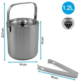 gmgxx Eiswürfelbehälter Edelstahl, mit Doppelwand-Design, Eisbehälter für Eiswürfel Eiskübel mit Deckel & Eisschaufel & Zangen, Tragbar Eiskühler zum Kühlen von Bier Champagner Wein