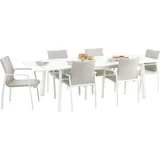 Idimex Gartenmöbel Set VERANO, weiß/beige - mit 6 Stühlen und ausziehbarem Gartentisch, Aluminium und wetterfeste Textilene, stapelbar, strapazierfähi... - Weiß