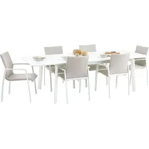 Idimex Gartenmöbel Set VERANO, weiß/beige - mit 6 Stühlen und ausziehbarem Gartentisch, Aluminium und wetterfeste Textilene, stapelbar, strapazierfähi... - Weiß