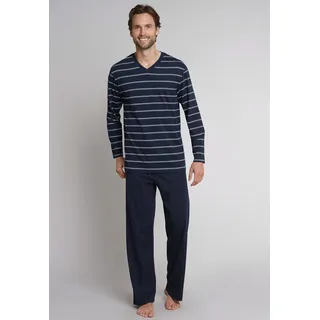 SCHIESSER Pyjama "selected premium inspiration", Herren, Gr. 60 (4XL), blau (803, dunkelblau), Single Jersey, Obermaterial: 100% Baumwolle, gestreift, unifarben, bequem lang, V-Ausschnitt, Homewear-Sets, mit V-Ausschnitt