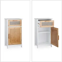 Relaxdays Badschrank schmal, Schublade, natürliche Optik, höhenverstellbarer Einlegeboden, MDF, HBT: 70x40x28,5cm, weiß