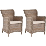 Krines Home Esszimmersessel 2er Set Rattansessel Skandinavischer Stil Natur Rattan Sessel, Armlehnsessel, Esszimmer grau