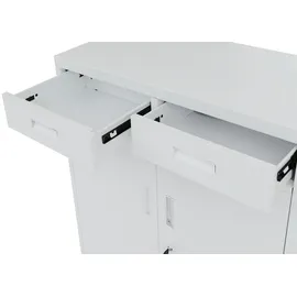 Mendler Aktenschrank HWC-O89, Stahlschrank Büroschrank, Rollen Türen Schubladen abschließbar Metall 116x90x40cm ~ weiß