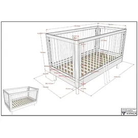 58 aufm Kessel Kinderbett Keeley 70 x 140 cm Buche massiv lackiert weiß