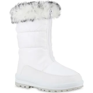 VAN HILL Damen Warm Gefüttert Winterstiefel Stiefel Bequem Kunstfell Schuhe 840074, Farbe: Weiß, Größe: 39 - Weiß