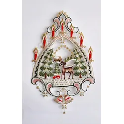Fensterbild STICKEREIEN PLAUEN "Reh im Wald", bunt, B:20cm H:32cm, Polyester, Fensterbilder