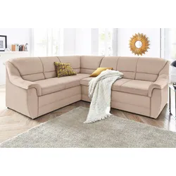 Ecksofa DOMO COLLECTION "Lale zeitlose Formensprache, komfortabel, L-Form", beige (natur), B:251cm H:88cm T:193cm, Struktur grob (85% Polyester, 15% Polyacryl ), Struktur (100% Polyester), Microfaser PRIMABELLE (100% Polyester), Sofas, mit langem Schenkel, wahlweise mit Bettfunktion