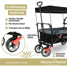 deluxe4home Bollerwagen mit Dach faltbar schwarz/grau