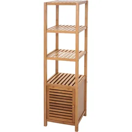 Mendler Badregal HWC-B18, Badezimmer Badschrank Standregal mit Tür, Bambus ~ 140x36x34cm