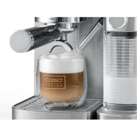 CASO Design Espresso Gourmet Latte Siebträgermaschine silber mit integriertem Milchbehälter