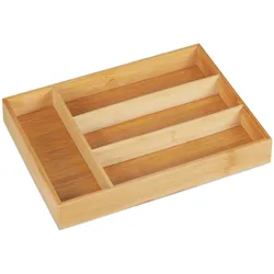 Relaxdays Besteckkasten, 4 Fächer, Bambus, Schubladenkasten klein, Besteck & Küchenutensilien, HBT 5x26x35,5 cm, natur