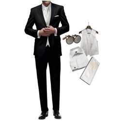 Freiherr von Falkenhausen Anzug Hochzeitsanzug 7 teiliges Set schwarz Slim + Set Hochzeitsweste & Hemd Set Anzug (Sakko & Hose), Hochzeitshemd, Hochzeitsweste, Plastron usw schwarz 48