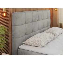 MKS Meble Boxspringbett mit Matratze, Bett mit Multipocket - Matratze und Topper Polsterbett mit Bettkasten und Kopfteil, ERNI ... - Hellgrau,