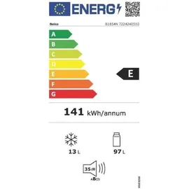 Beko B1854N Einbaukühlschrank (110 l, 866 mm hoch, Weiß)
