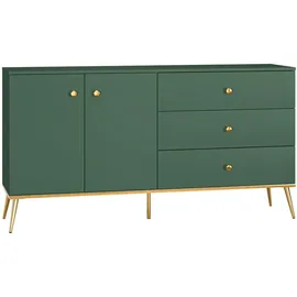 Feldmann-Wohnen Sideboard 160 x 85 x 40 cm Dunkelgrün / Gold