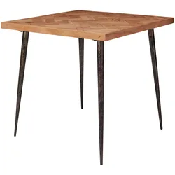 KADIMA DESIGN Industrial Esstisch, Akazienholz mit Fischgrät-Muster, Metallbeine, 80x80 cm.