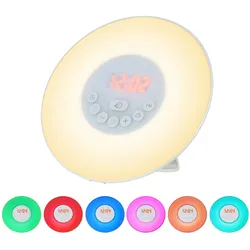 Wake-Up-Lichtwecker, Sonnenaufgangs-/Sonnenuntergangssimulation, Digitaluhr mit FM-Radio, 7 Farben, Licht, Naturgeräusche, Schlummerfunktion, Touch-Steuerung USB Type
