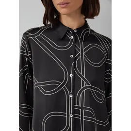 s.Oliver Gemusterte Longbluse aus Satin Schwarz 42
