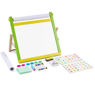 Vevor Kindertafel, 3-in-1-hölzerne doppelseitige Spieltafel für Kinder mit magnetischem Whiteboard, Kreidetafel, Papierrolle, faltbarem Zeichenbrett mit Malzubehör für Kinder im Alter von 3-14 Jahren
