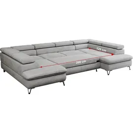 MKS Meble Wohnzimmersofa U-form, Eckcouch, Schlaffunktion und Bettkasten - PETER U - Velvet - Hellgrau - Hellgrau