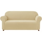 subrtex kariert Sofabezug Sofahusse Sesselbezug Stretchhusse Sofaüberwurf Couchhusse Spannbezug(3 Sitzer,Khaki)