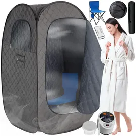Tectake tectake® Mobile Dampfsauna ThermaLuxe I 1000 W, 15 Temperaturstufen Dunkelgrau/Schwarz